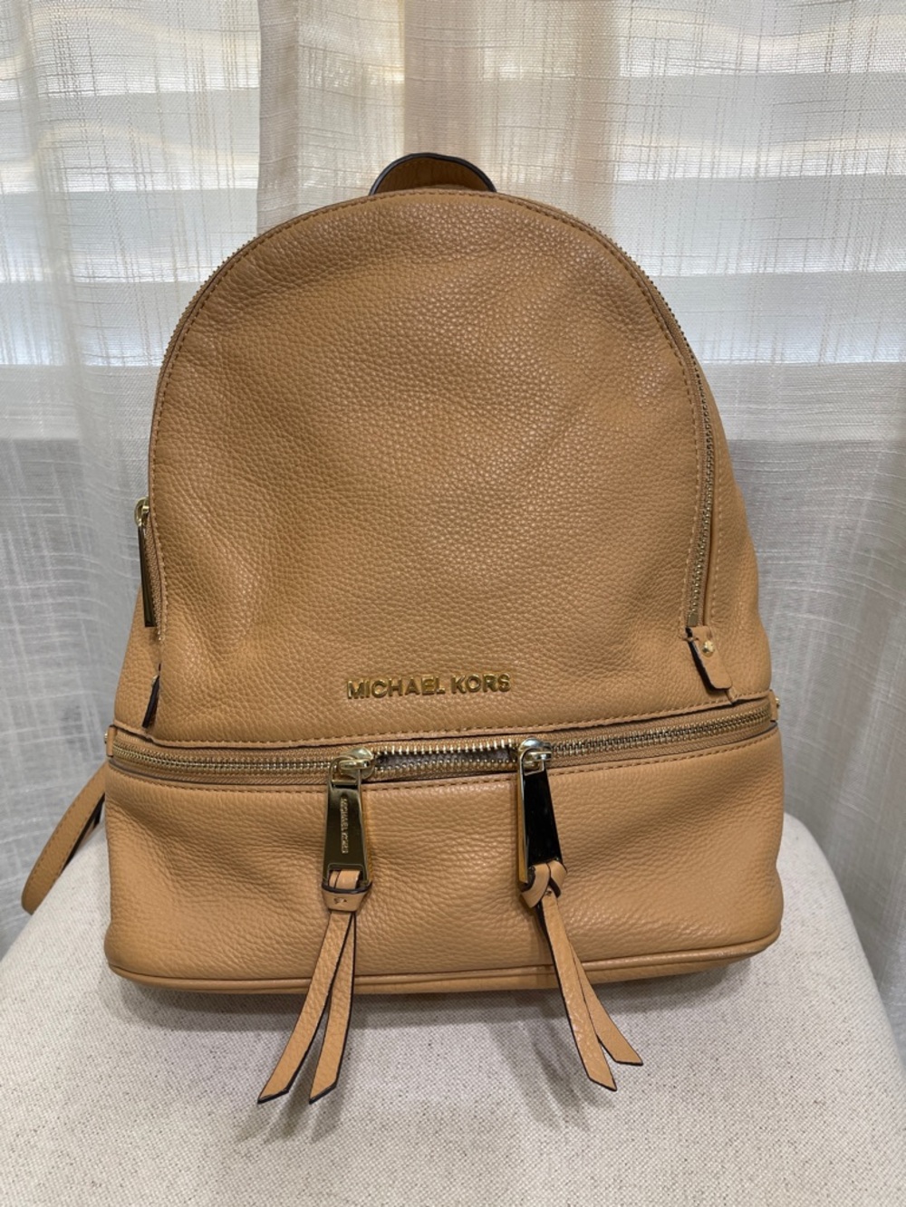 Like New Michael Kors Camel Pebbled Leather Backpack - Picture 2 of 5